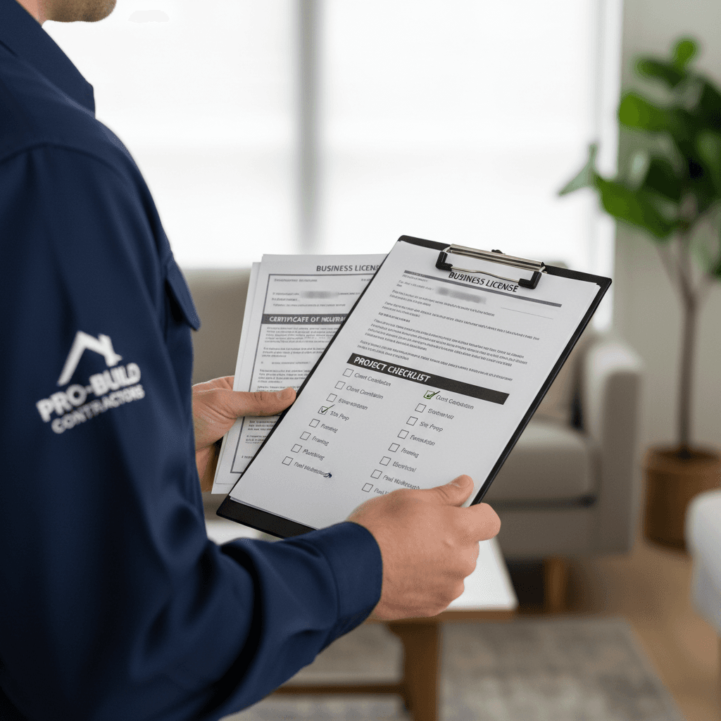 Licensed contractor showing documentation for apartment cleanout