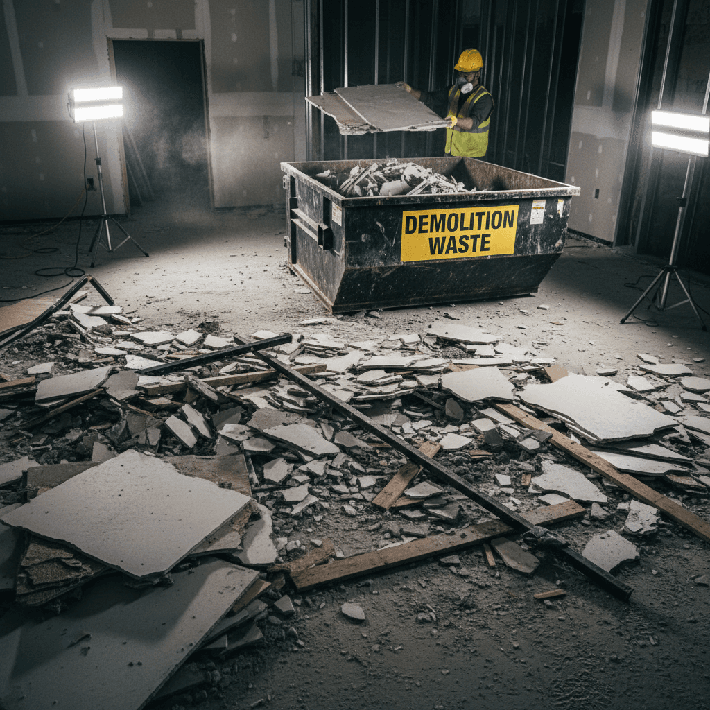 Renovation debris removal in progress