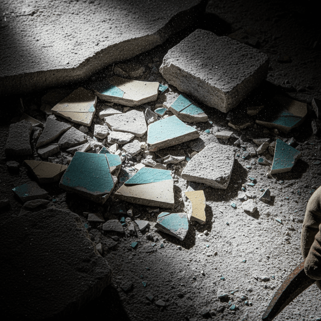 Broken tile and stone debris from removal