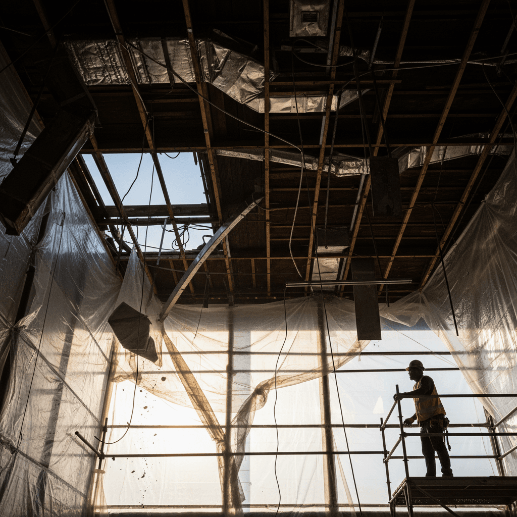 Ceiling removal and structural exposure