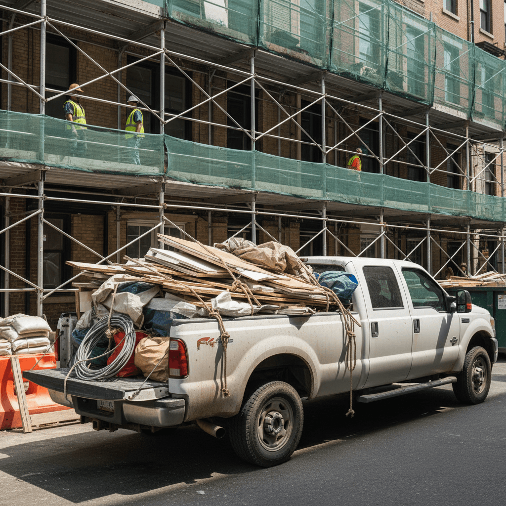 Construction debris loaded on removal truck