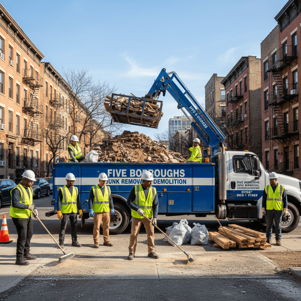 Construction site cleanup and debris removal in progress