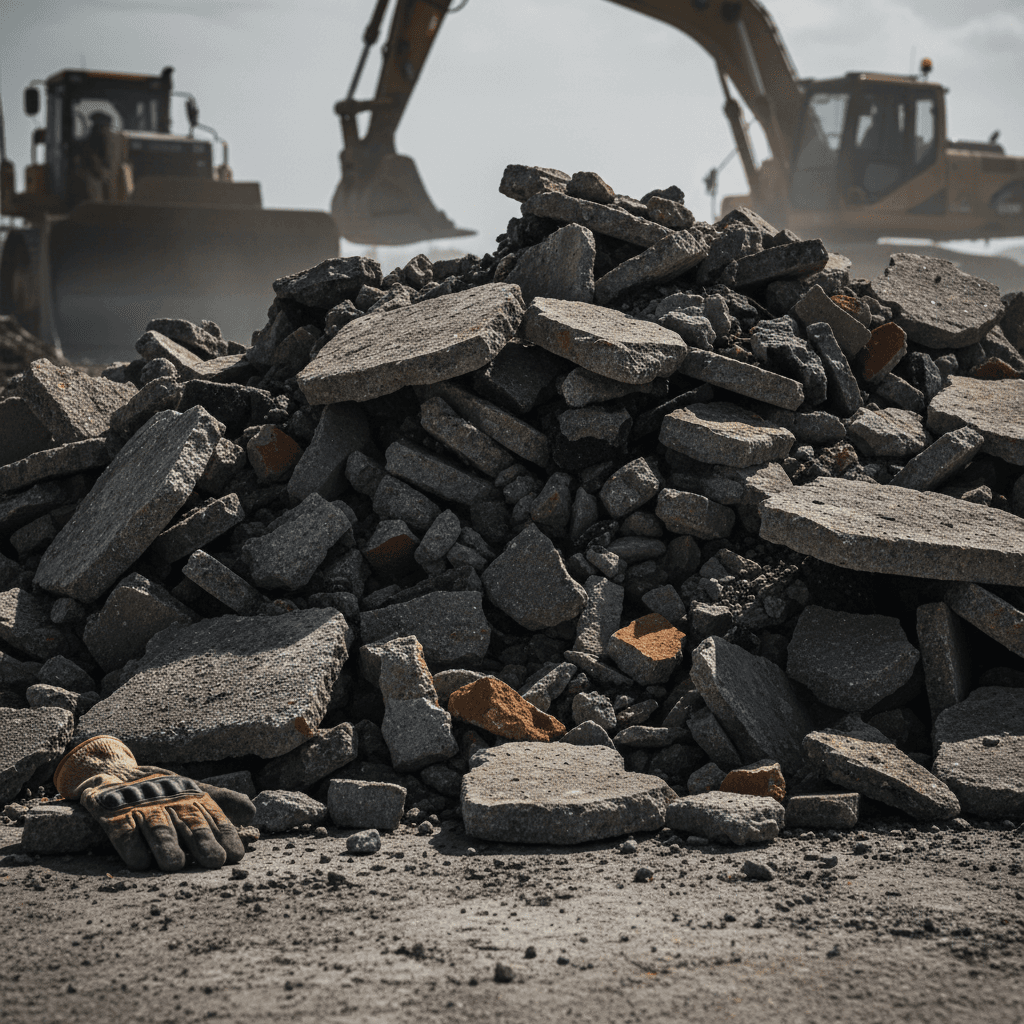 Concrete and asphalt debris pile from demolition
