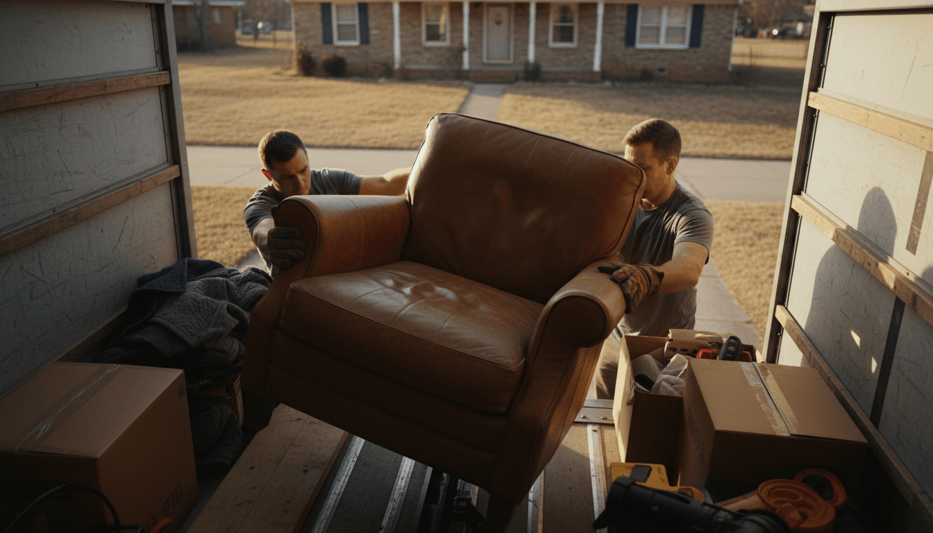 Five Boroughs Junk Removal truck loaded with debris on a New York City street